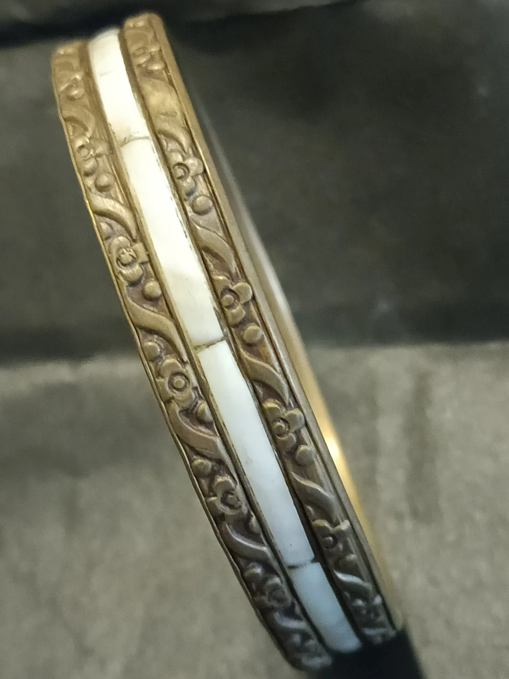 Ornate Cream and Antique Gold Decorative Bangle
